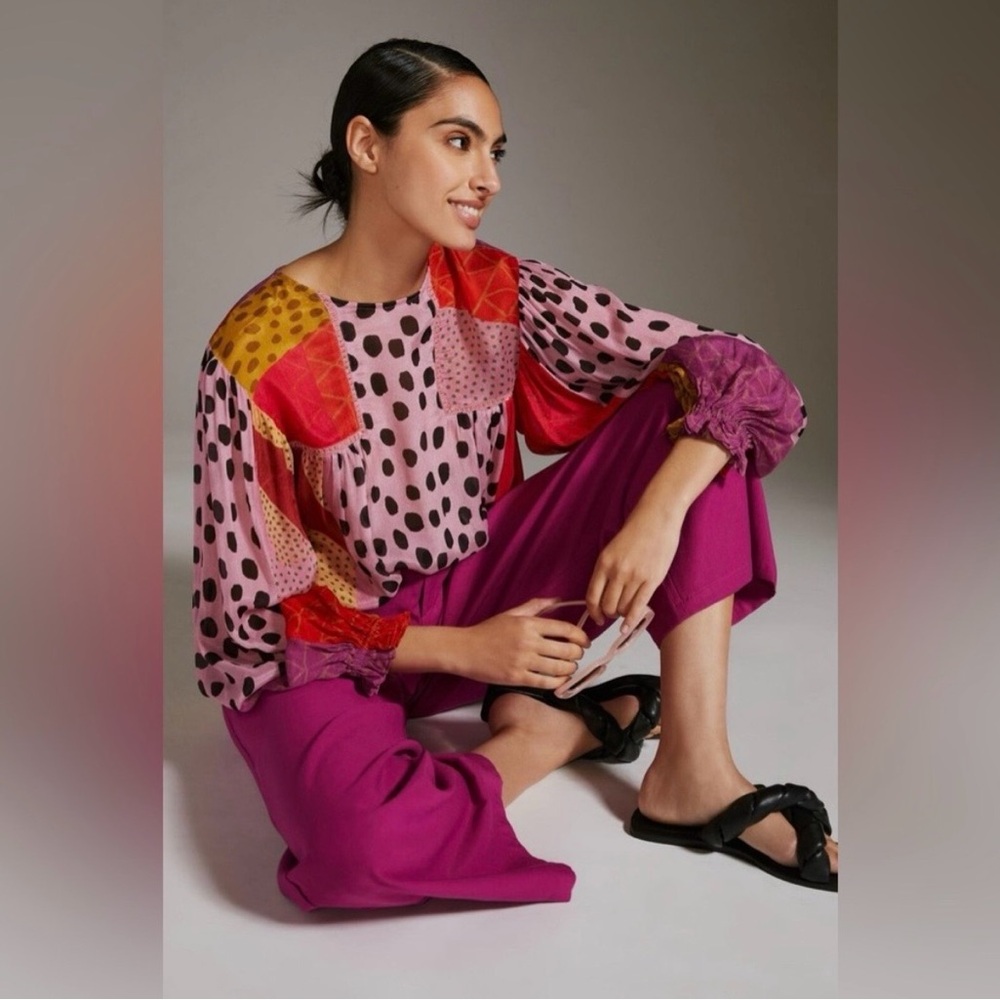 Anthropologie Bl^nk LONDON MIRANDA PEASANT BLOUSE Size XS